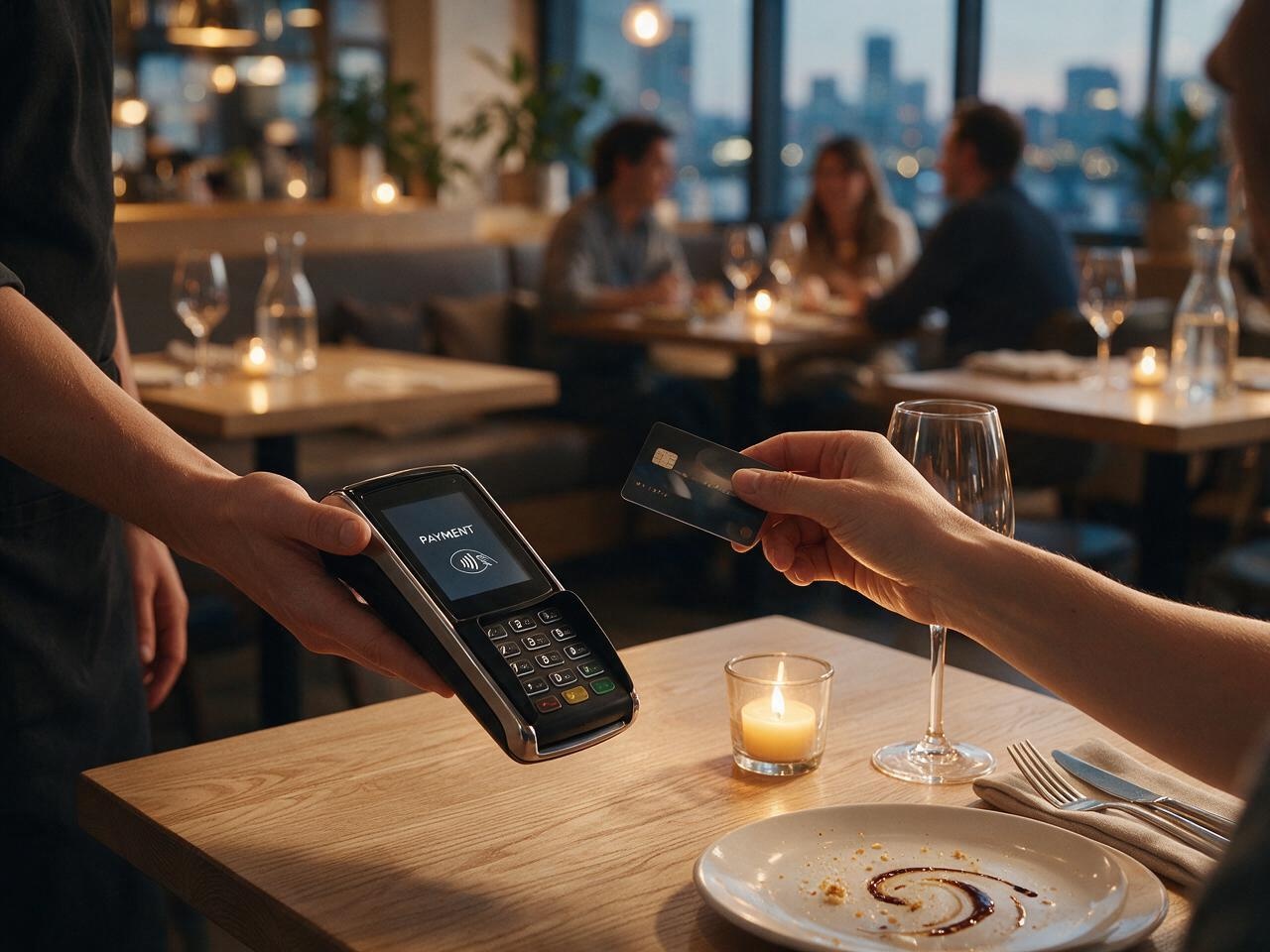 Restaurant server with handheld payment terminal