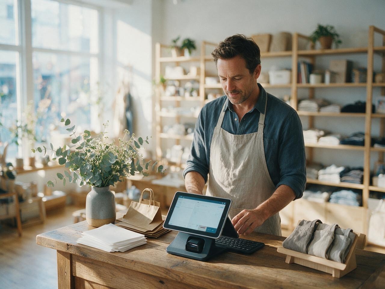 Boutique retail owner at the counter